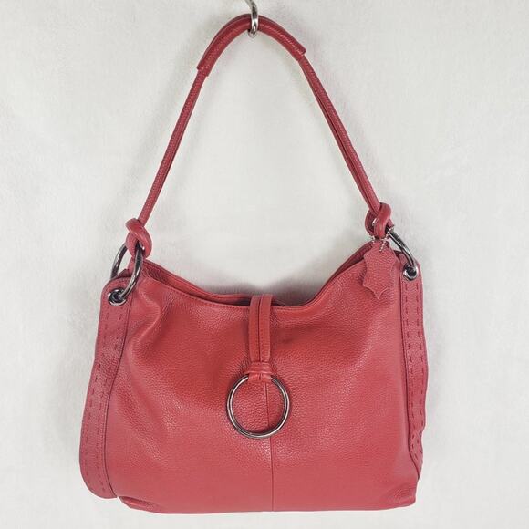 Vera Pelle Shoulder Bag Large Red Pebble Leather Purse with Ring Stitch Detail - Picture 1 of 11